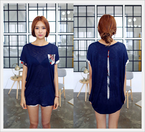 See-through T-shirt with Back Slit Detail  Made in Korea